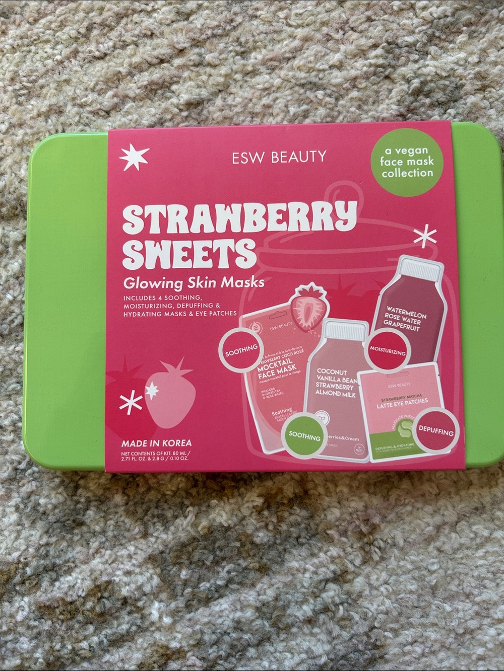 ESW Beauty Strawberry Sweets Glowing Skin Masks - Pink & Green NWT